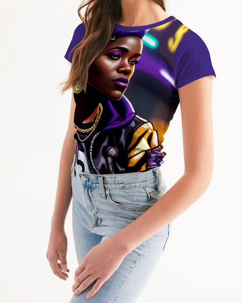 Bitcoin and The Lady in Purple  Women's All-Over Print Tee