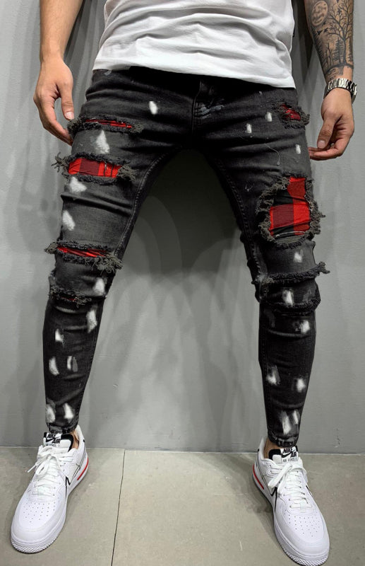 Men's Fashion Mid Waist Ripped Slim Jeans