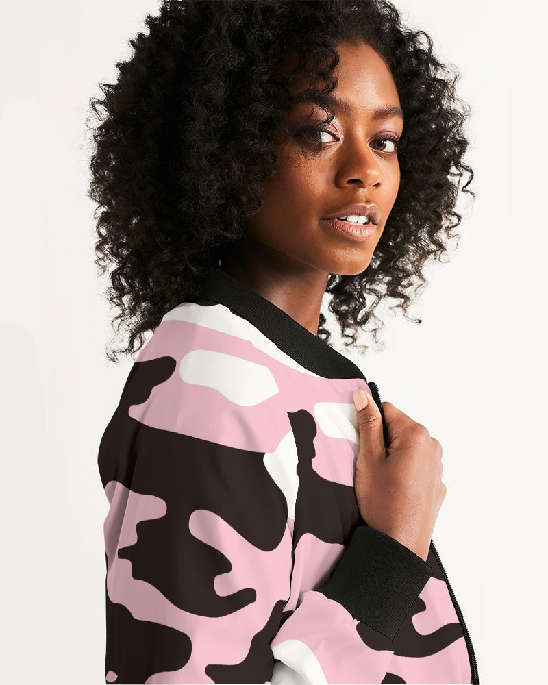 SHUS Brand Pink & Ready Camo Women's luxury Bomber Jacket