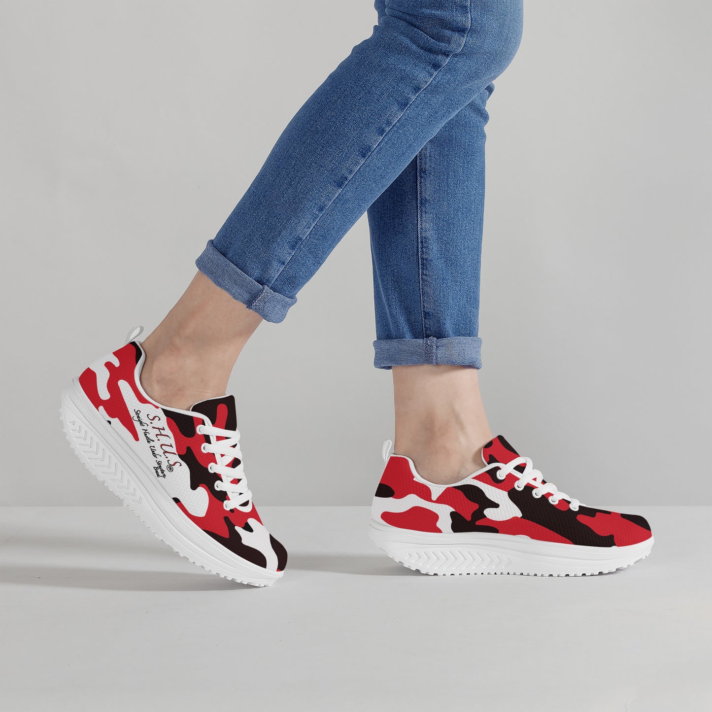 SHUS Brand Luxury  Women's Red Camo Mesh  Shoe