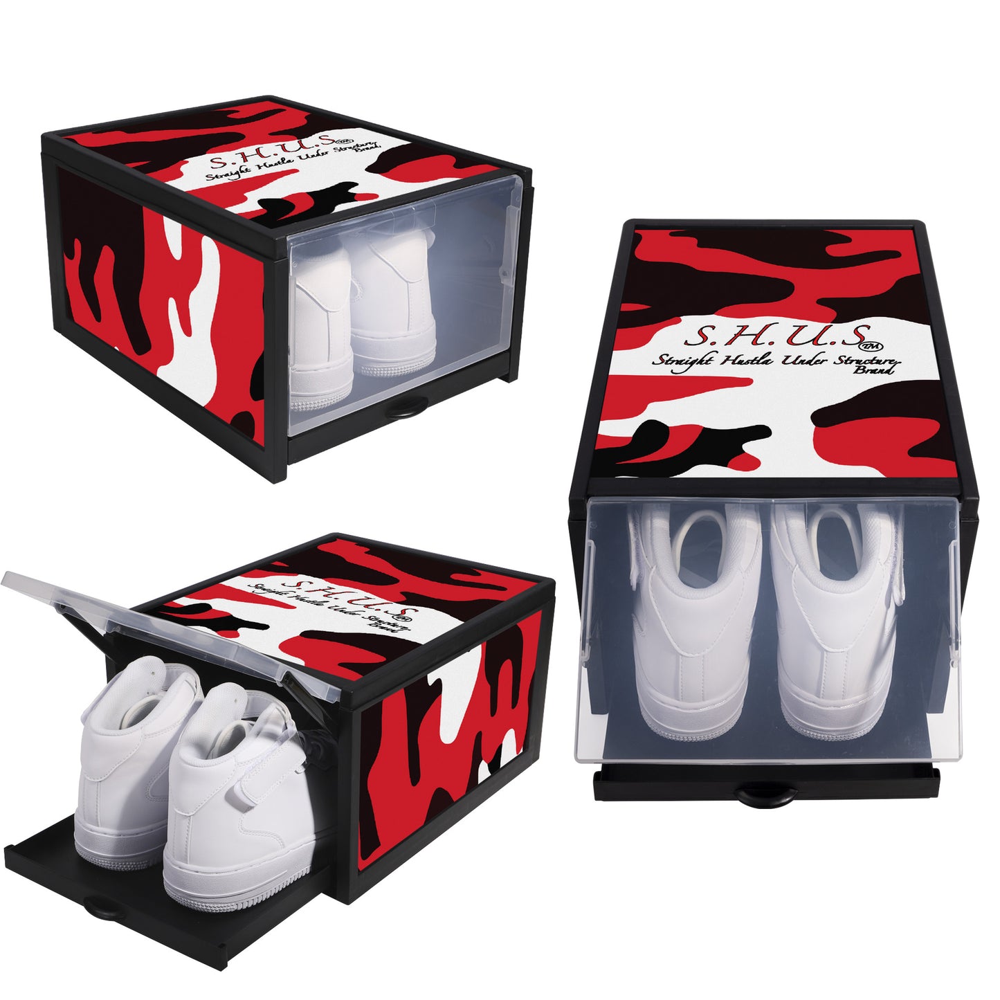 SHUS Brand  Luxury 3-sided Red Camo Printed Shoe Box