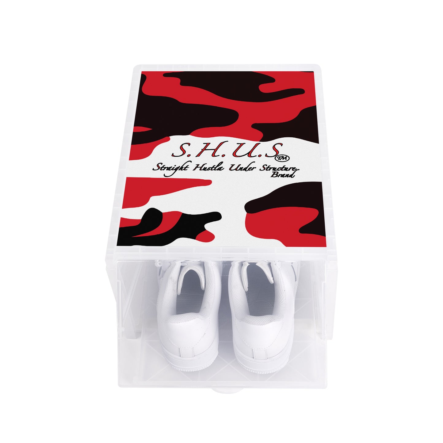SHUS Brand  Luxury 3-sided Red Camo Printed Shoe Box