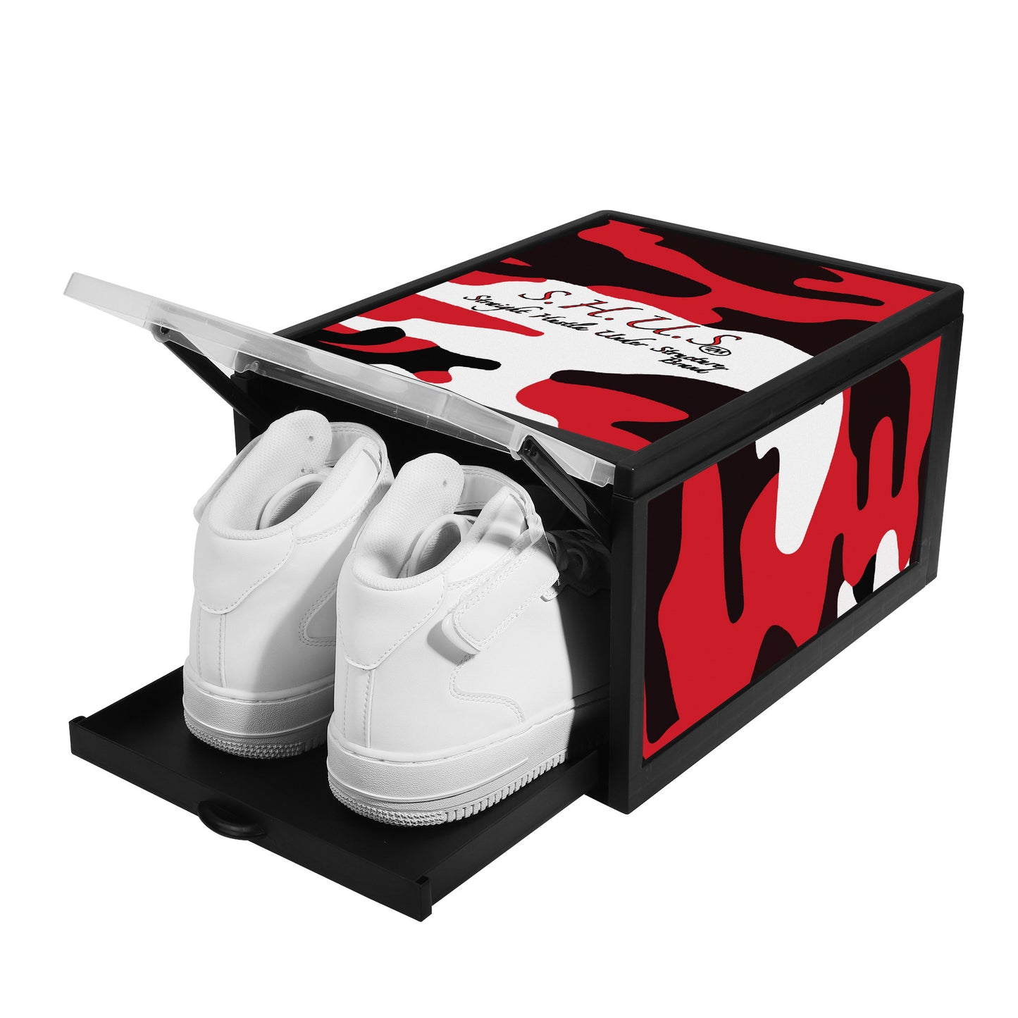 SHUS Brand  Luxury 3-sided Red Camo Printed Shoe Box