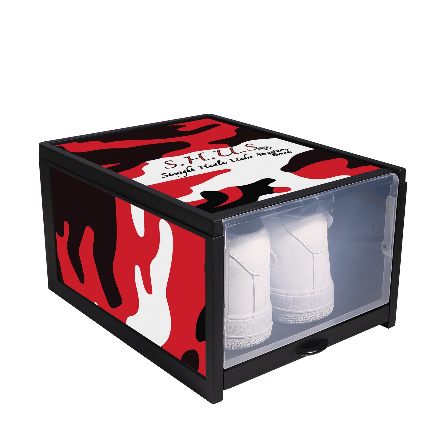 SHUS Brand  Luxury 3-sided Red Camo Printed Shoe Box
