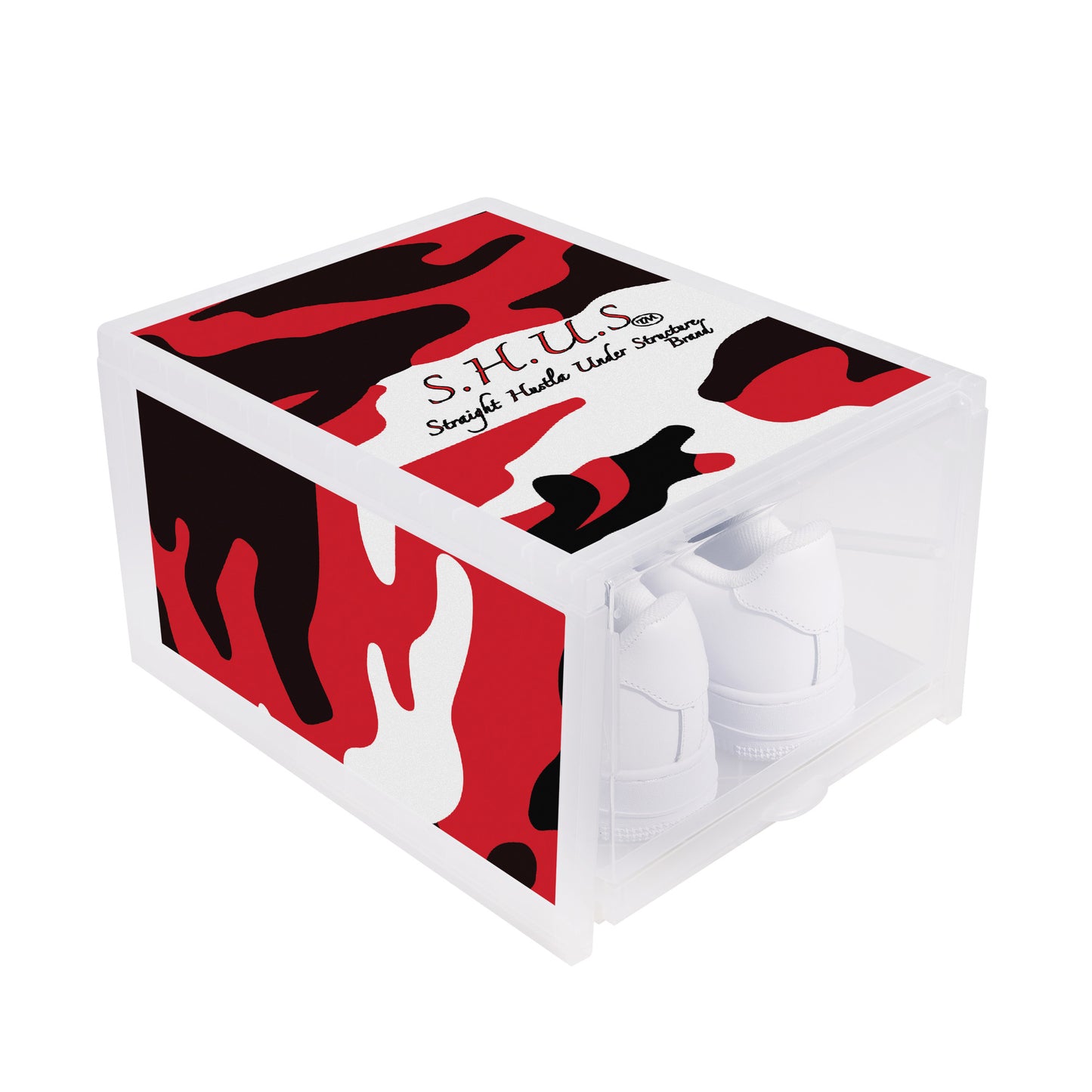 SHUS Brand  Luxury 3-sided Red Camo Printed Shoe Box