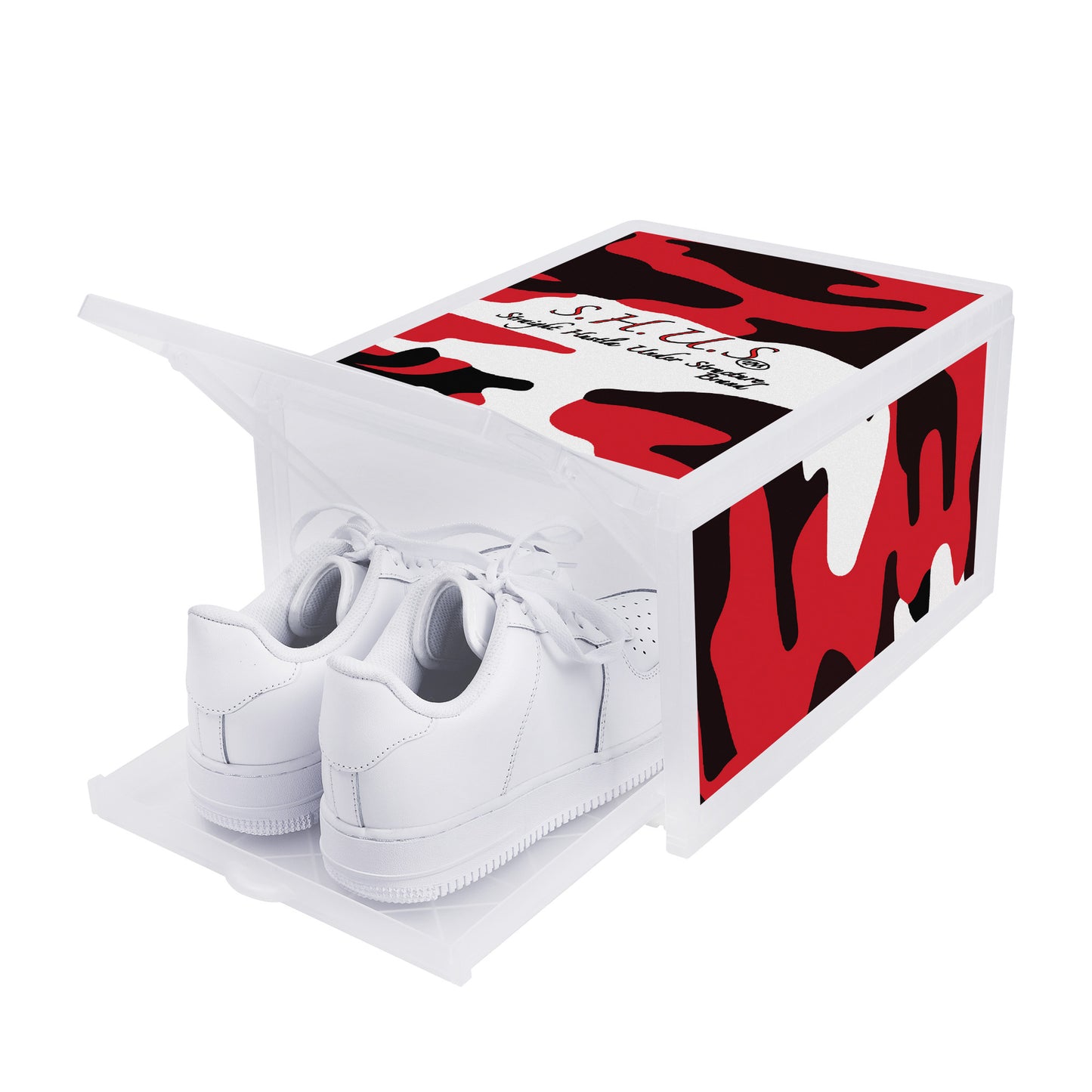 SHUS Brand  Luxury 3-sided Red Camo Printed Shoe Box