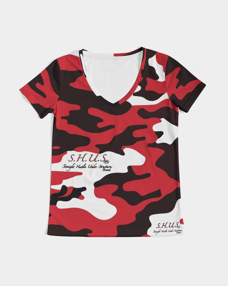 Red Camo Luxury Women's V-Neck Tee