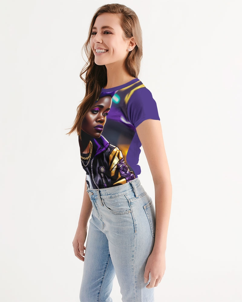 Bitcoin and The Lady in Purple  Women's All-Over Print Tee