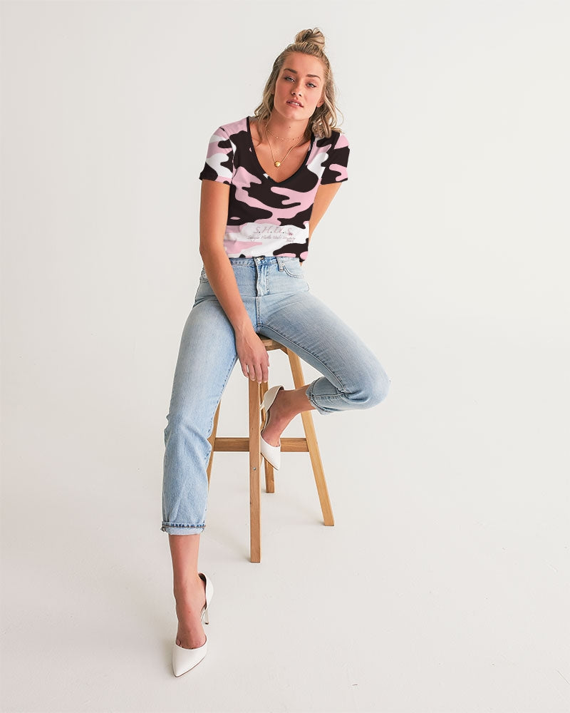 SHUS Brand Pink & Ready Camo Women's luxury V-Neck Tee