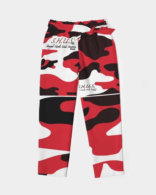 Red Camo Luxury Women's Belted Tapered Pants