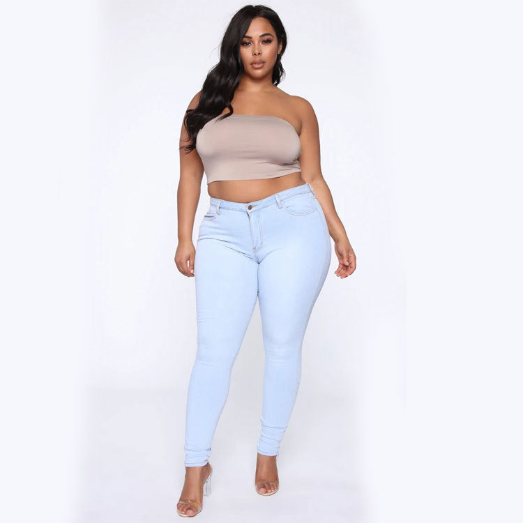 SHUS Brand Women's Plus Size High Elastic Denim Pencil Pants