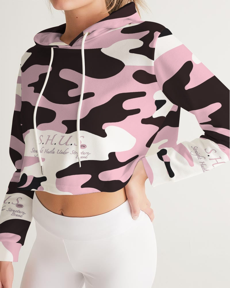 SHUS Brand Pink & Ready Camo Women's luxury Cropped Hoodie