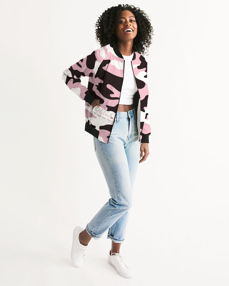 SHUS Brand Pink & Ready Camo Women's luxury Bomber Jacket