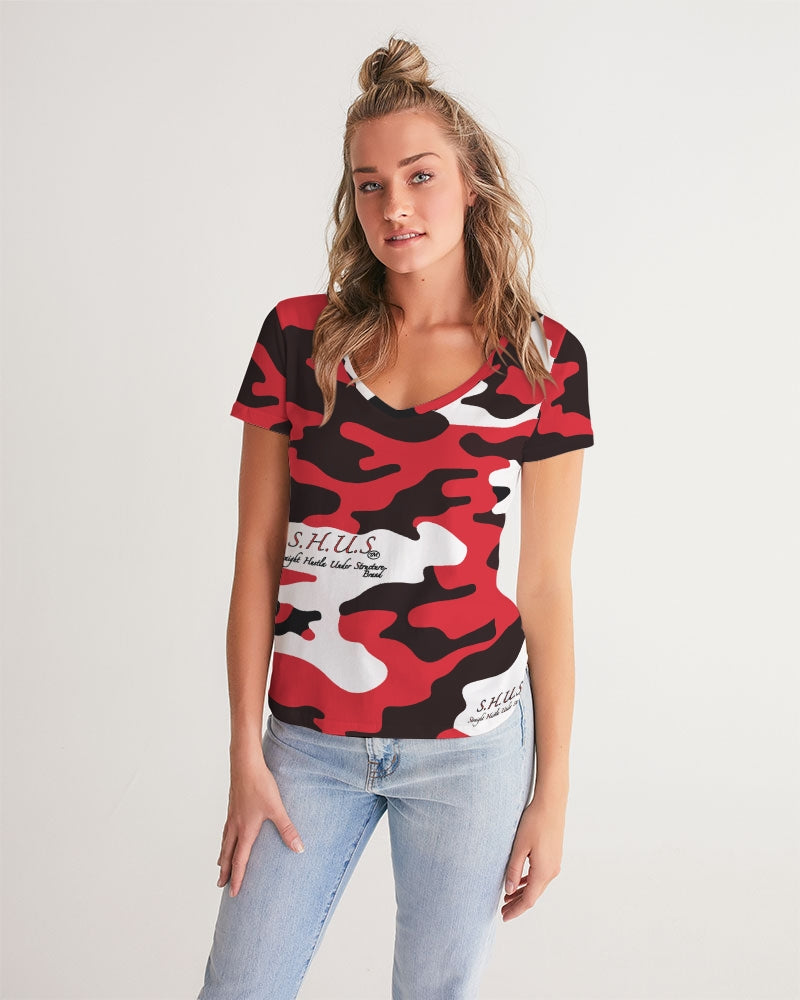 Red Camo Luxury Women's V-Neck Tee