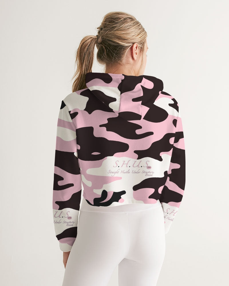 SHUS Brand Pink & Ready Camo Women's luxury Cropped Hoodie