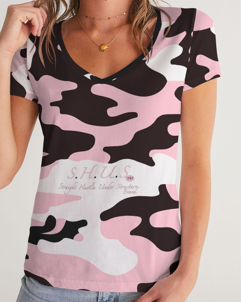 SHUS Brand Pink & Ready Camo Women's luxury V-Neck Tee