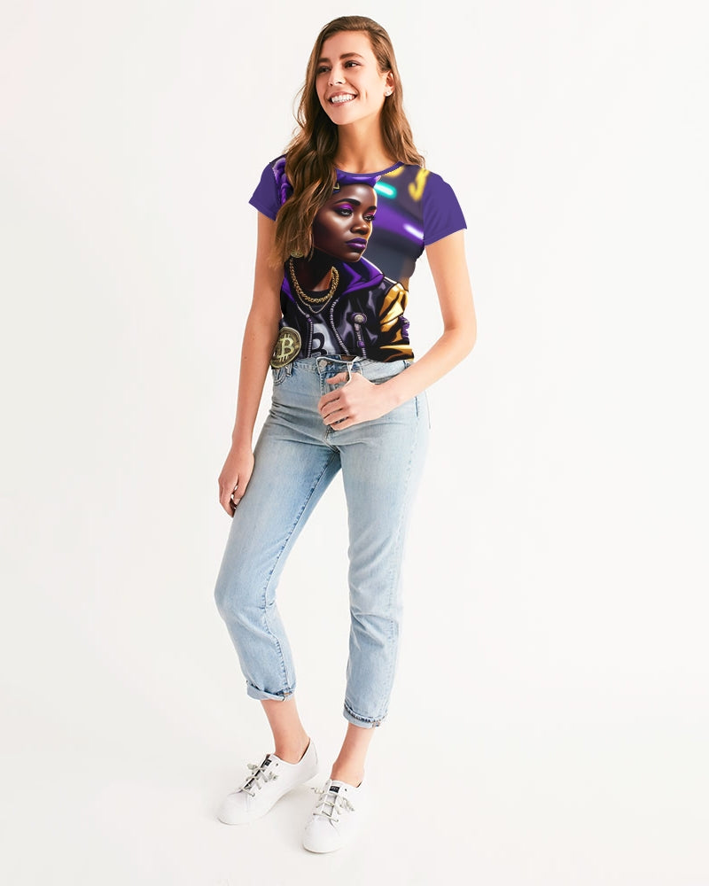 Bitcoin and The Lady in Purple  Women's All-Over Print Tee