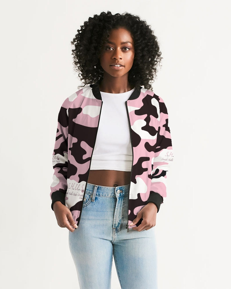 SHUS Brand Pink & Ready Camo Women's luxury Bomber Jacket