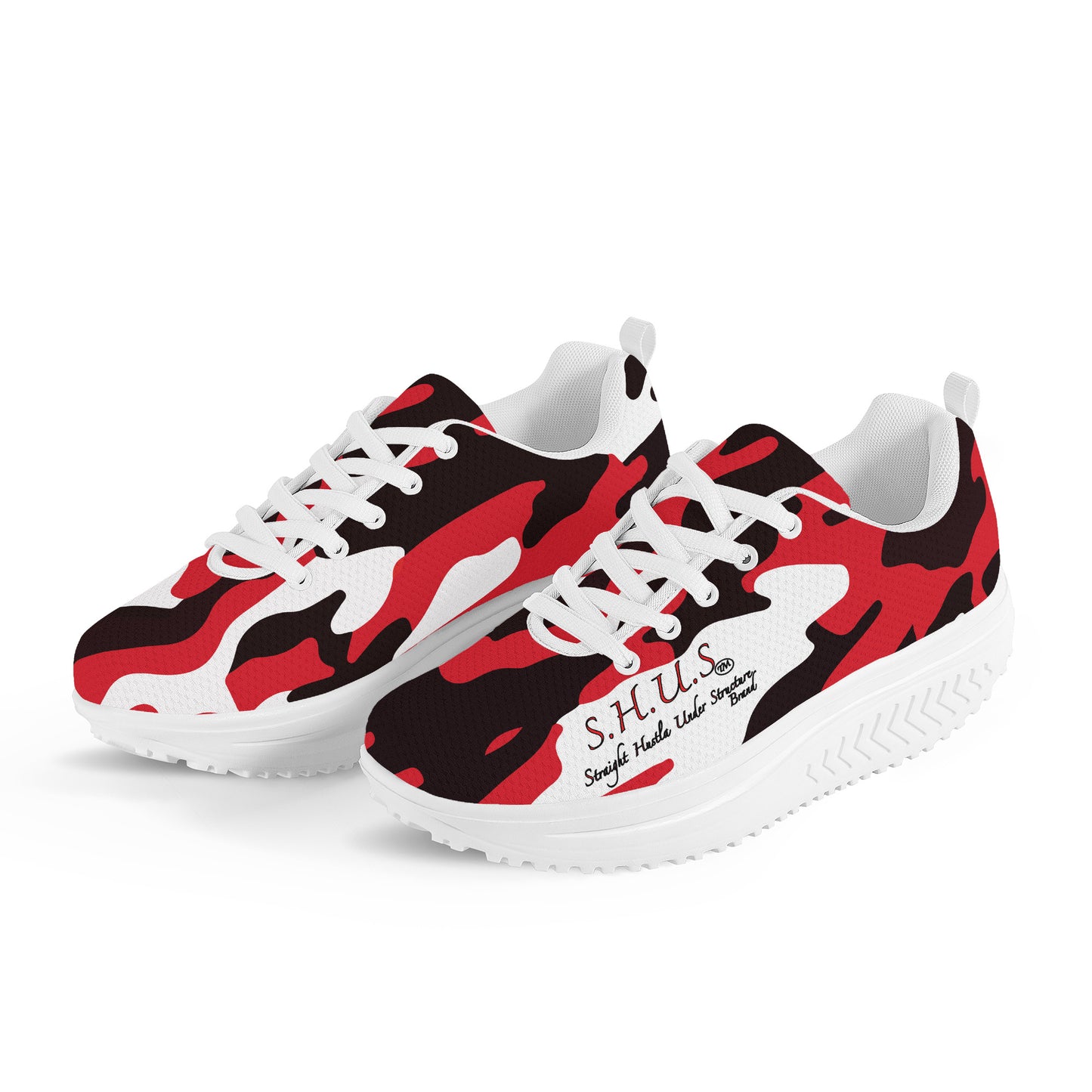 SHUS Brand Luxury  Women's Red Camo Mesh  Shoe