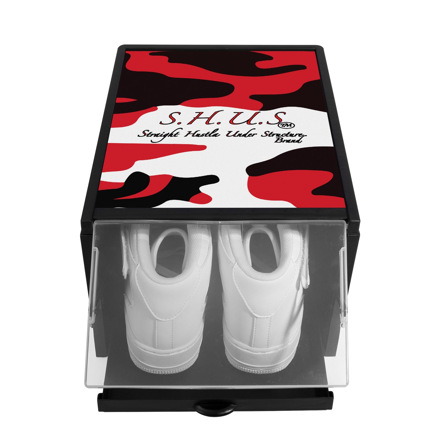 SHUS Brand  Luxury 3-sided Red Camo Printed Shoe Box