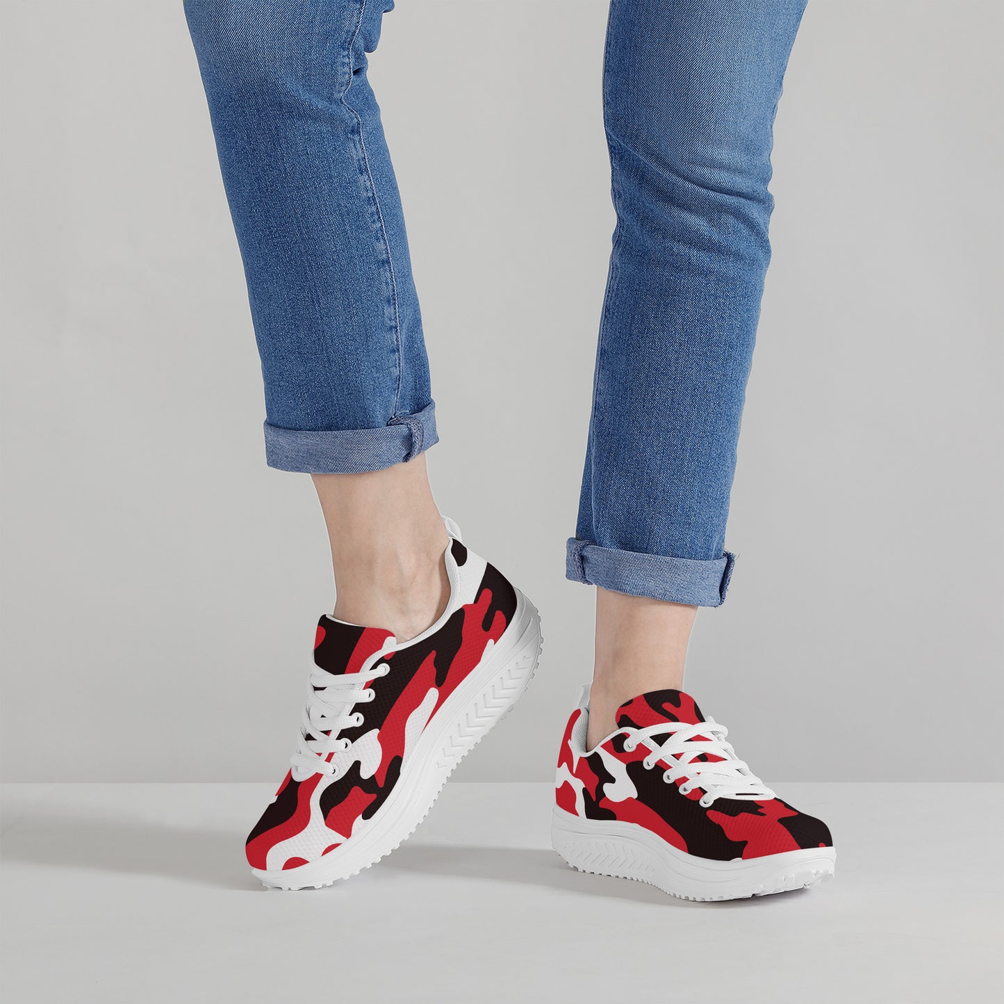 SHUS Brand Luxury  Women's Red Camo Mesh  Shoe